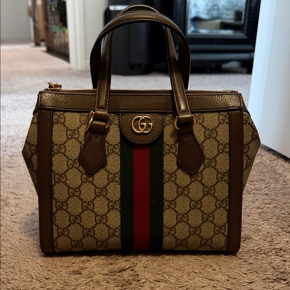 Gucci Handbags - Gucci Beige and Brown Satchel with Green and Red Stripe

No longer available New